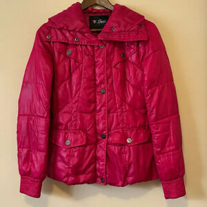 Guess| Lipstick Red Winter Puffer Warm Jacket‎ w/Flip-Up Collar Sz S